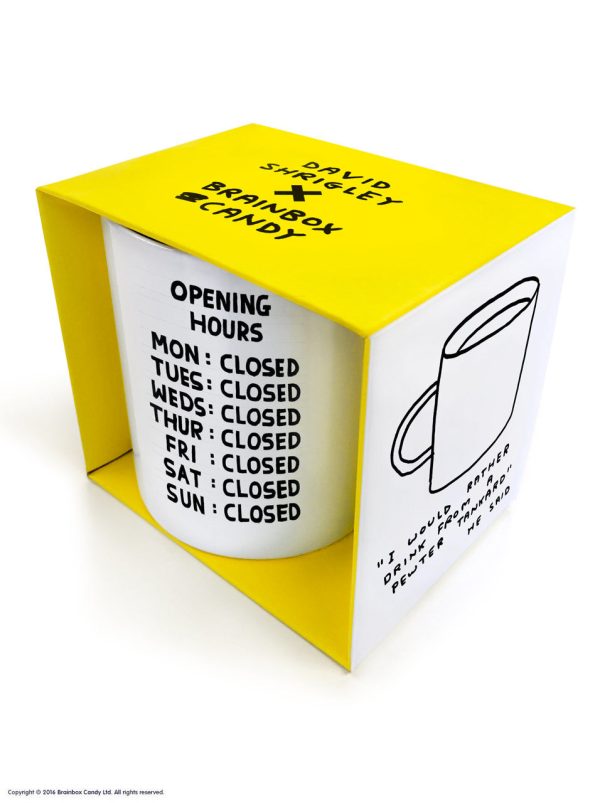 David Shrigley Opening Hours Mug Sale